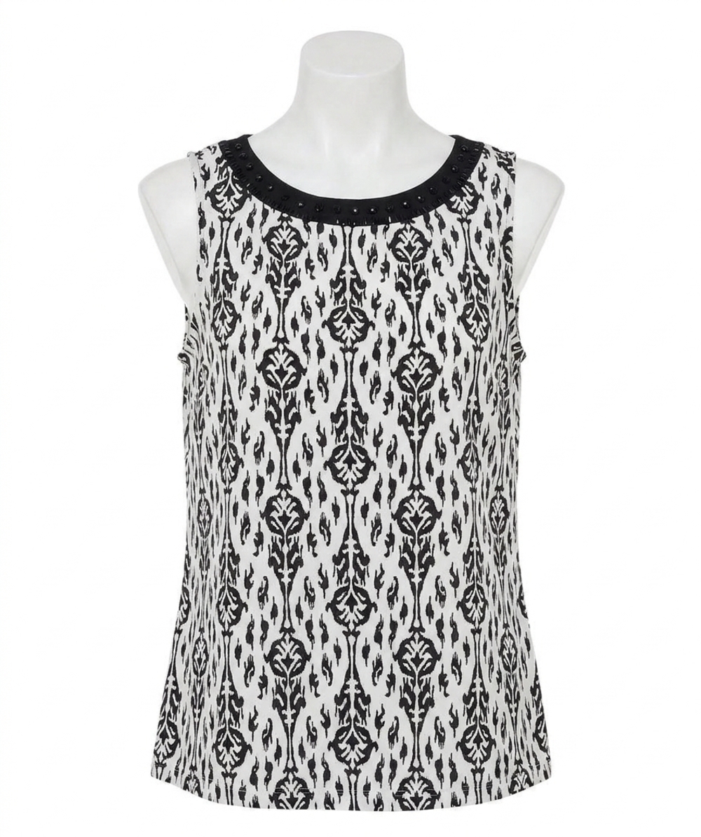 NEW ESQUALO saga sleeveless ikat print two tone top in black and white